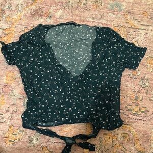 Brandy Melville Dark Green Floral Wrap Top
